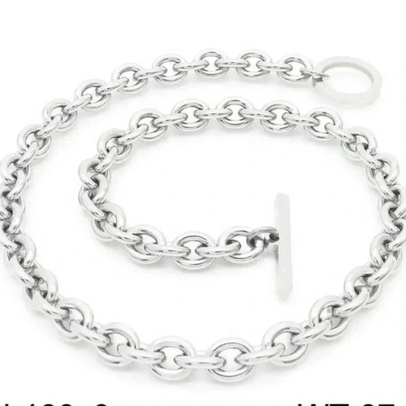*NEW* Stainless Steel Chunky  Style Links Necklace w/ Toggle Closure (SILVER) - Picture 2 of 5